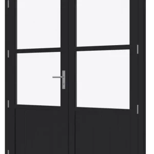 Steellook paneeldeur dubbel zwart gespoten Douglas 88×227,4cm + kozijn 189,4×234,5cm incl hangen sluitwerk Seizoensaanbieding