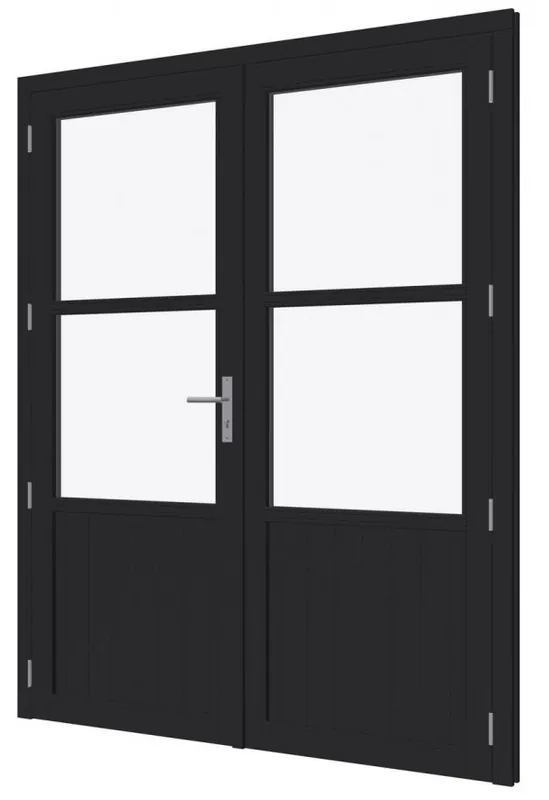 Steellook paneeldeur dubbel zwart gespoten Douglas 88×227,4cm + kozijn 189,4×234,5cm incl hangen sluitwerk Seizoensaanbieding