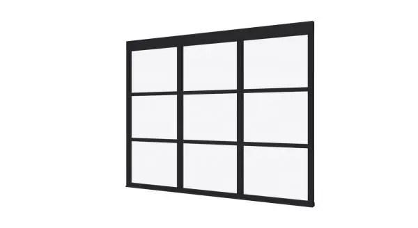 Steellook glaswand R zwart gespoten Douglas 298x230cm Gereduceerde Prijs