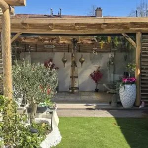 Douglas ronde palen veranda Huizen 750x360cm Voordeelprijs