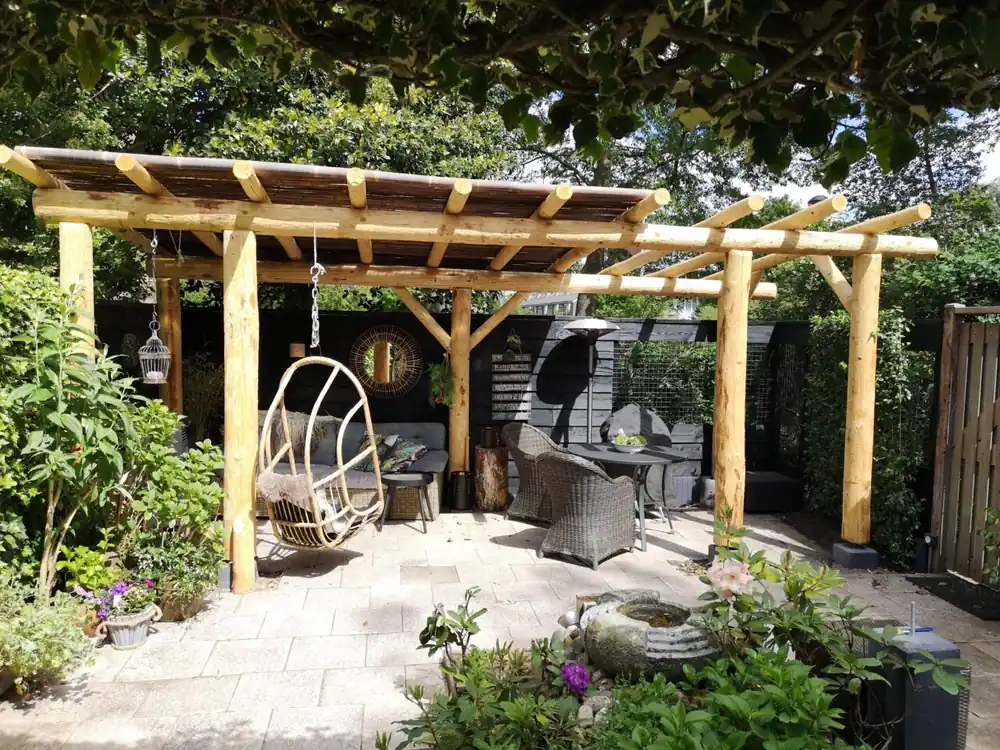 Veranda ronde palen, half open Gortel 600x400cm Lage Prijs
