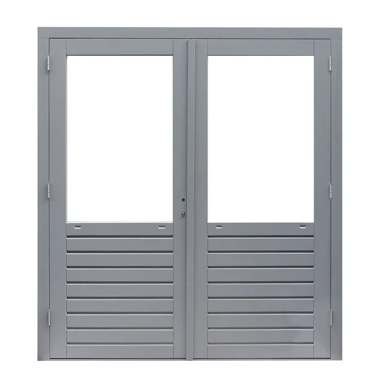 Lage Prijs Hardhouten dubbele 1-ruits deur Prestige met dubbelglas, 202 x 221 cm, grijs gegrond.