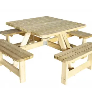 Picknicktafel Vierkant, 40 mm dik, bladmaat 115 x 115 cm, groen geïmpregneerd. Actieprijs