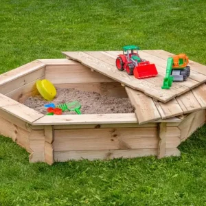 Zandbak zeskant met deksel L175 x L175 x H30 Uitverkoop