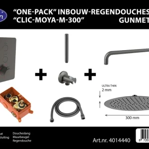 Gecertificeerd Best-design "one-pack" inbouw-regendoucheset "clic-moya-m-300" gunmetal