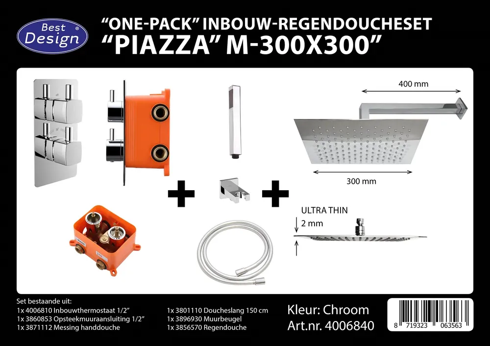 Best-design "one pack" inbouw-regendoucheset & inb.box "piazza vierkant m-300x300" Betaalbaar