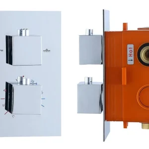 Best-design "piazza" inbouwthermostaat & inb.box 2 weg 1/2" vierkante knoppen Premium
