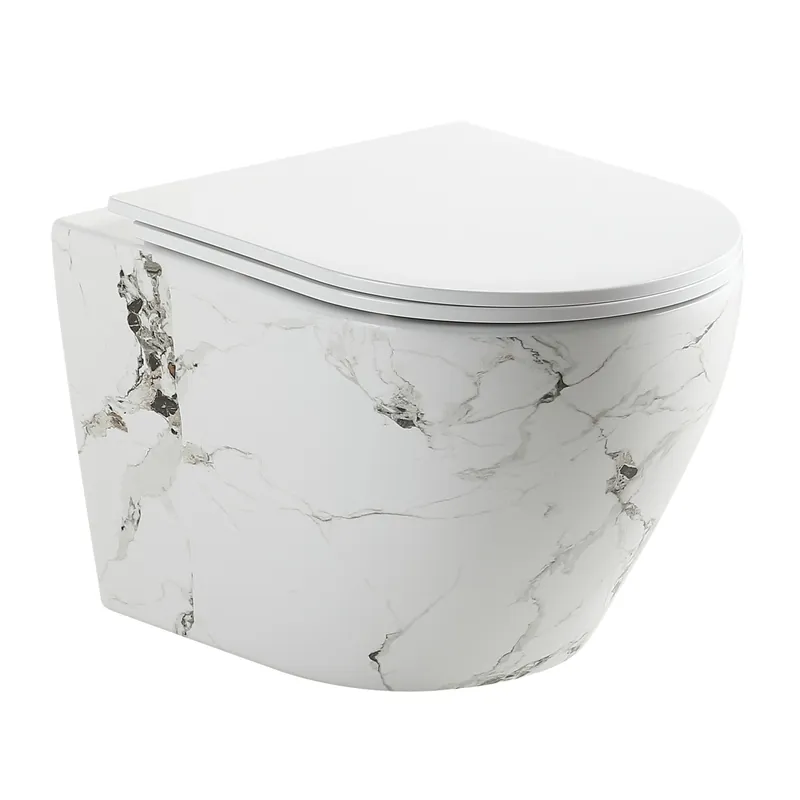 Best-design "zeus-49" wandcloset zonder spoelrand incl. zitting glans-wit marmer-look Flitsaanbieding