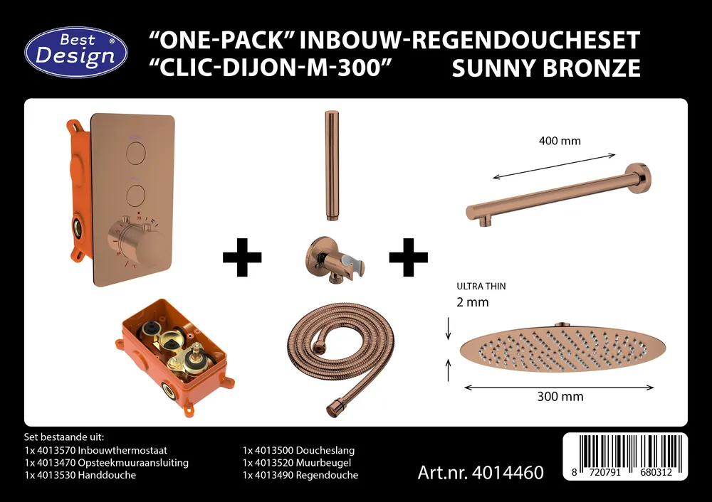 Best-design "one-pack" inbouw-regendoucheset "clic-dijon-m-300" sunny bronze Goedkoop