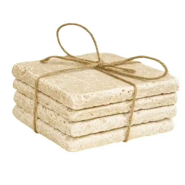 Superprijs 10x10 cm Travertin Chiaro natuurstenen onderzetters (set van 4 stuks)