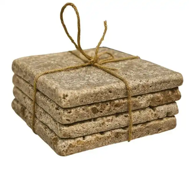 10x10 cm Travertino Noce natuurstenen onderzetters (set van 4 stuks) Finale Uitverkoop