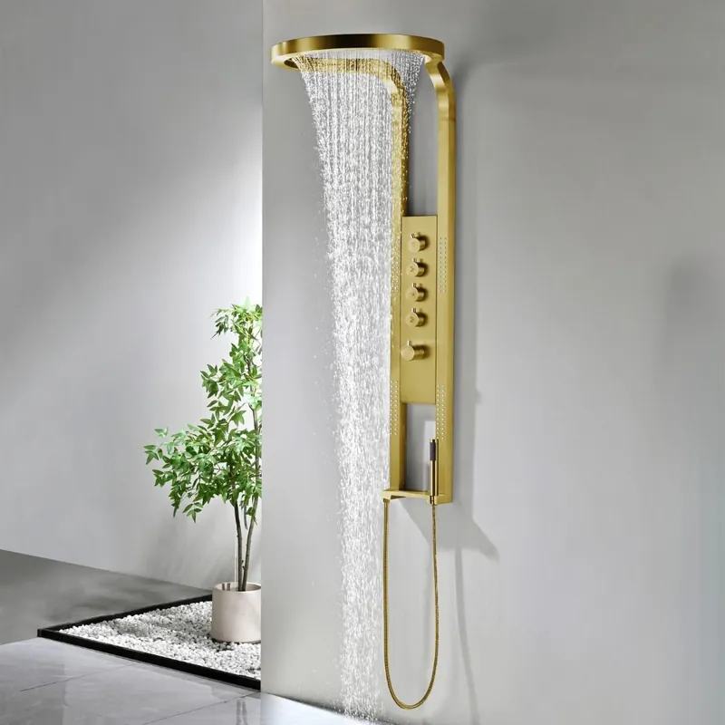 Best-design "nancy-future" thermostatisch douchepaneel 1440x220/520mm mat-goud Op = Op