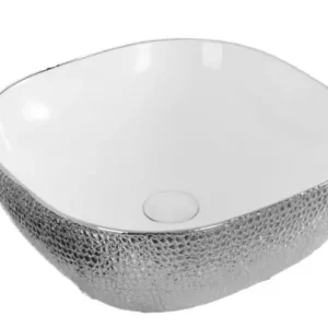 Superprijs Best-design "royal-zilver" krokodil motief opbouw-waskom zilver / glans-wit