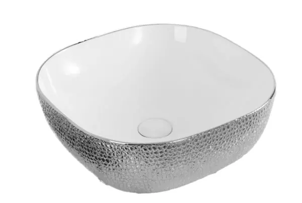 Superprijs Best-design "royal-zilver" krokodil motief opbouw-waskom zilver / glans-wit