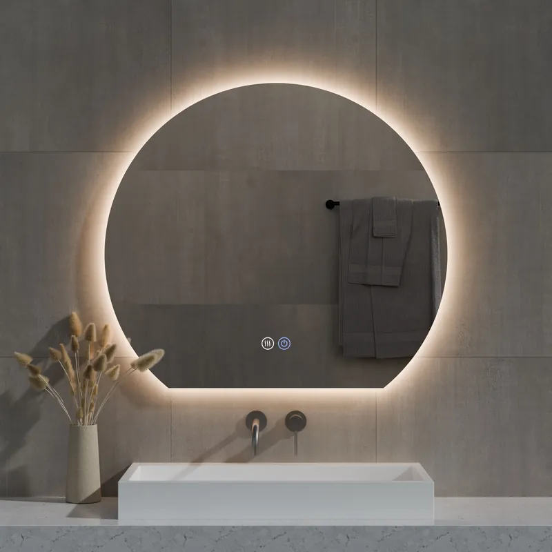 Goedkoop Best-design "sunset" half ronde spiegel incl. verwarming, 3 kleuren led verlichting, dimbaar 60x54 c