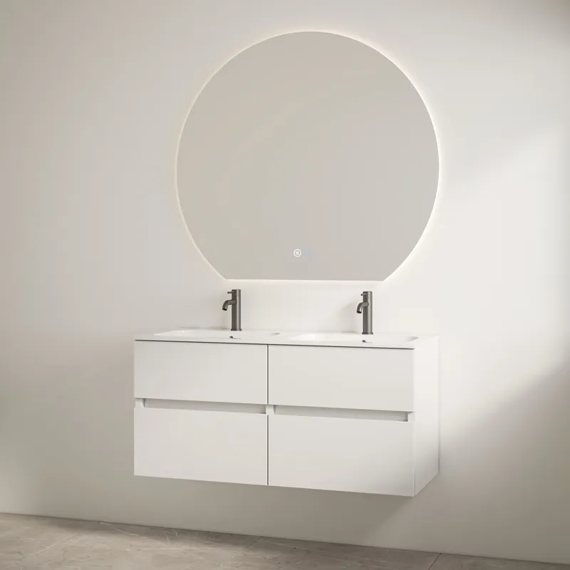 Merkproduct Best-design badkamermeubelset "bora" glans-wit onderkast + duo wastafel met 2 kraangaten 120cm