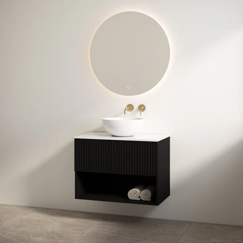 Best-design badkamermeubelset "rigatti-100" mat-zwart onderkast + glans-wit meubelblad 100 cm Alleen Vandaag