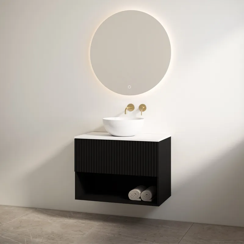 Gratis Retour Best-design badkamermeubelset "rigatti-100" mat-zwart onderkast + mat-wit meubelblad 100 cm