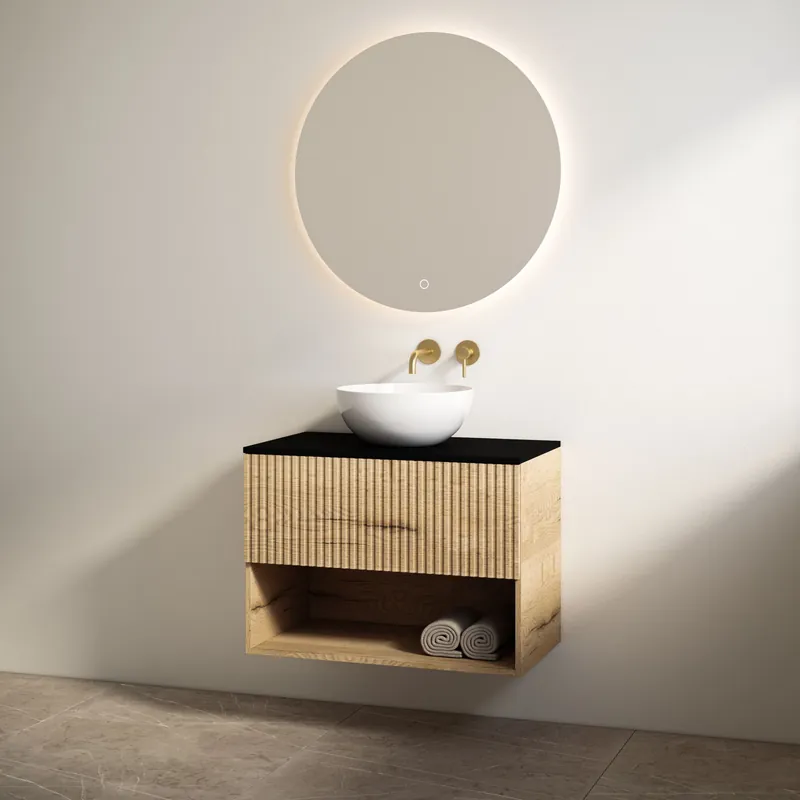 Best-design badkamermeubelset "rigatti-60" halifax onderkast + mat-zwart meubelblad 60 cm Superprijs