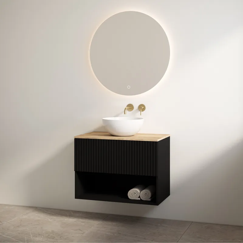 Hete Deal Best-design badkamermeubelset "rigatti-60" mat-zwart onderkast + halifax meubelblad 60 cm
