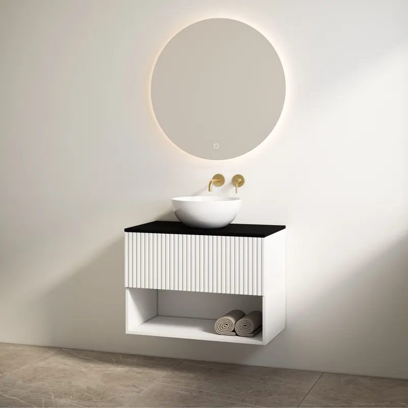 Best-design badkamermeubelset "rigatti-78" mat-wit onderkast + mat-zwart meubelblad 78 cm Speciale Aanbieding
