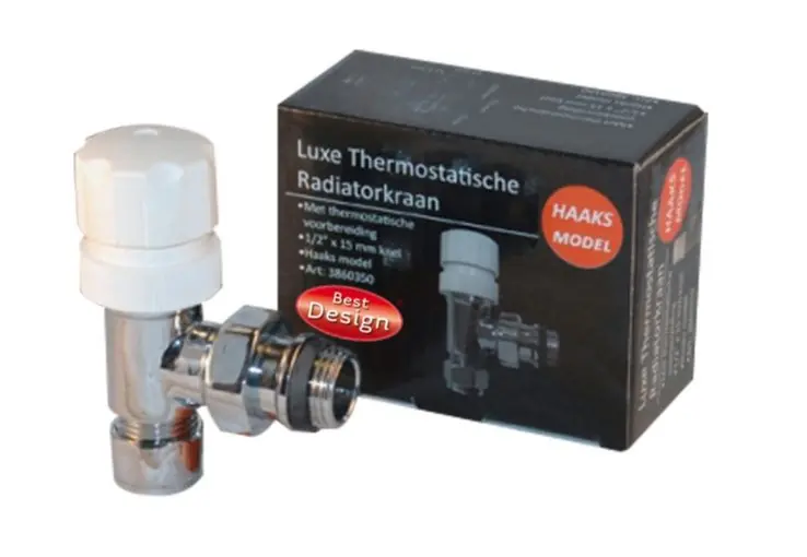 Best-design luxe "thermostatische radiatorkraan haaks" 1/2''x15mm Snelle Levering