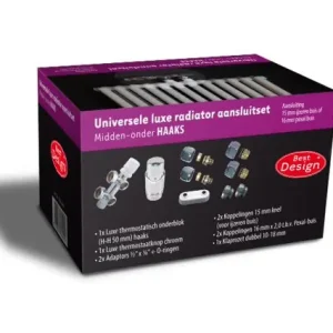 Best-design luxe radiator-aansluitset "midden onder haaks" universeel (ds-paars) Op = Op