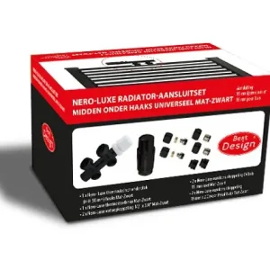 Best-design nero-luxe radiator-aansluitset "midden onder haaks" universeel mat-zwart (ds-rood) Gratis Retour