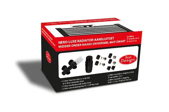 Best-design nero-luxe radiator-aansluitset "midden onder haaks" universeel mat-zwart (ds-rood) Gratis Retour