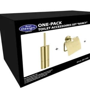 Uitverkoop Best-design one-pack toilet accessoires set "nancy" mat-goud