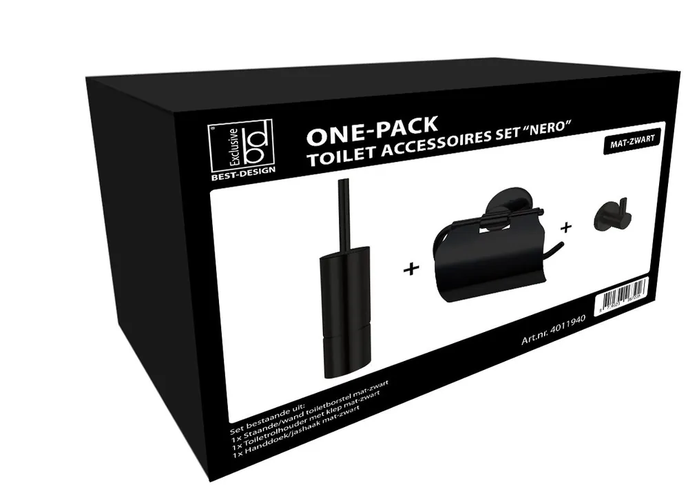 Laatste Kans Best-design one-pack toilet accessoires set "nero"