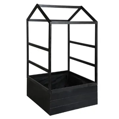 Premium Plantenbak kweekhuisje zwart kd 80x80xh125 acacia fsc