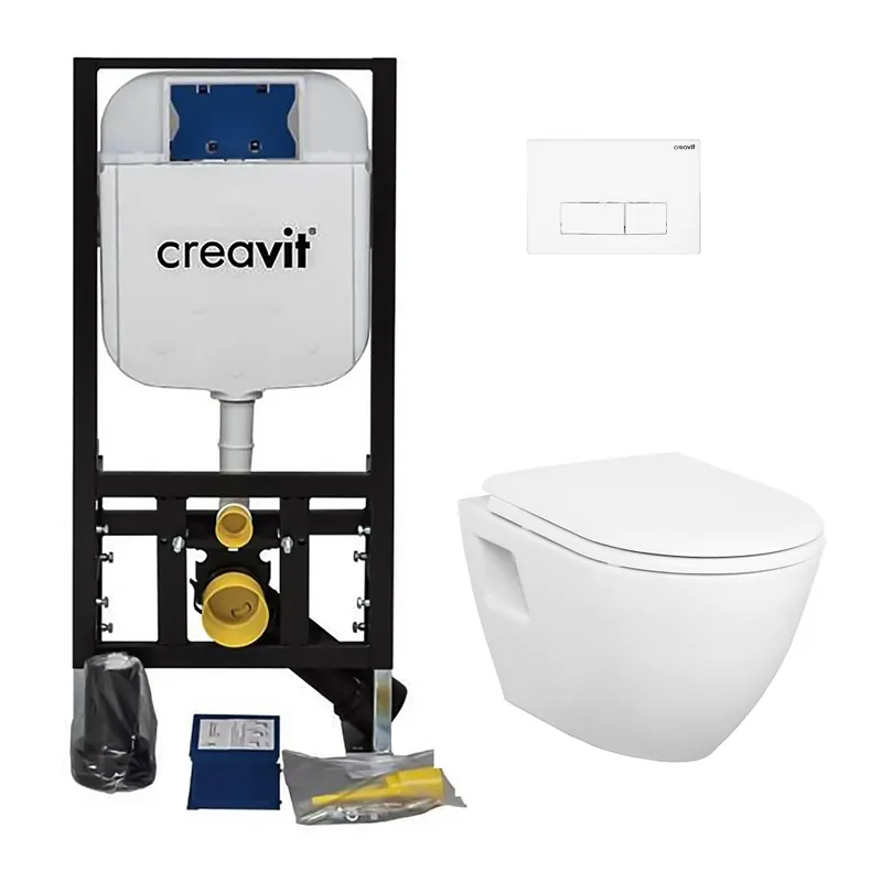 Flitsaanbieding Creavit Terra Hangtoilet Glanzend Wit – Wandcloset Zonder Zitting – Modern Hangend Toilet voor Inbouwreservoir