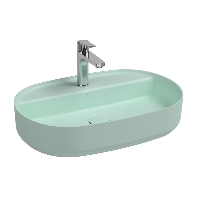 Must-Have ISVEA Infinity Rechthoekige Wastafel 55 cm, Mintgroen (Met Afvoerplug)
