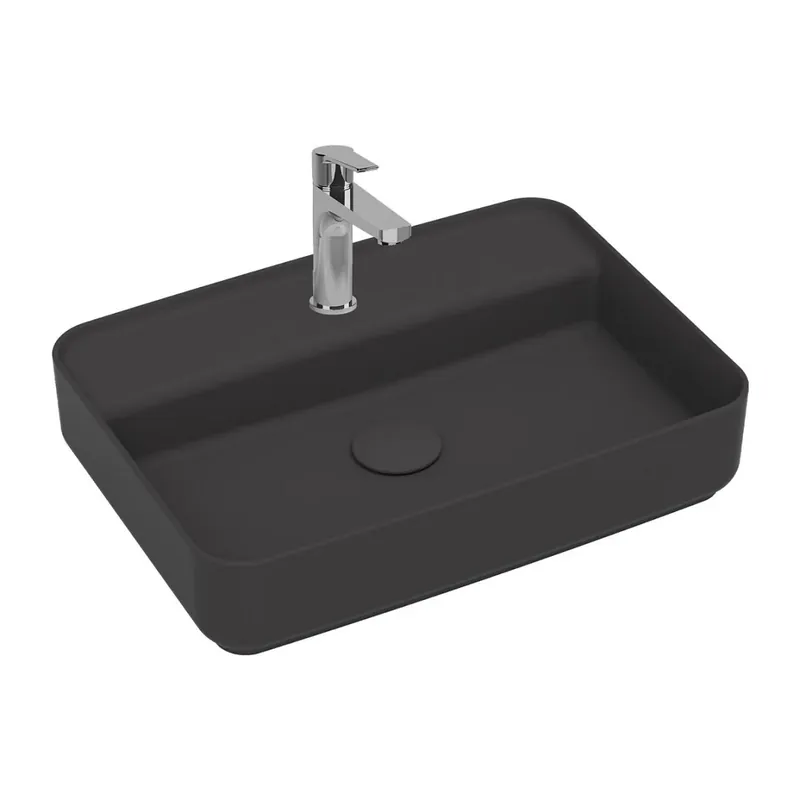 Direct Verzonden ISVEA Infinity Ronde Wastafel 42 cm Antraciet – Keramiek Opbouw Waskom Met Afvoerplug