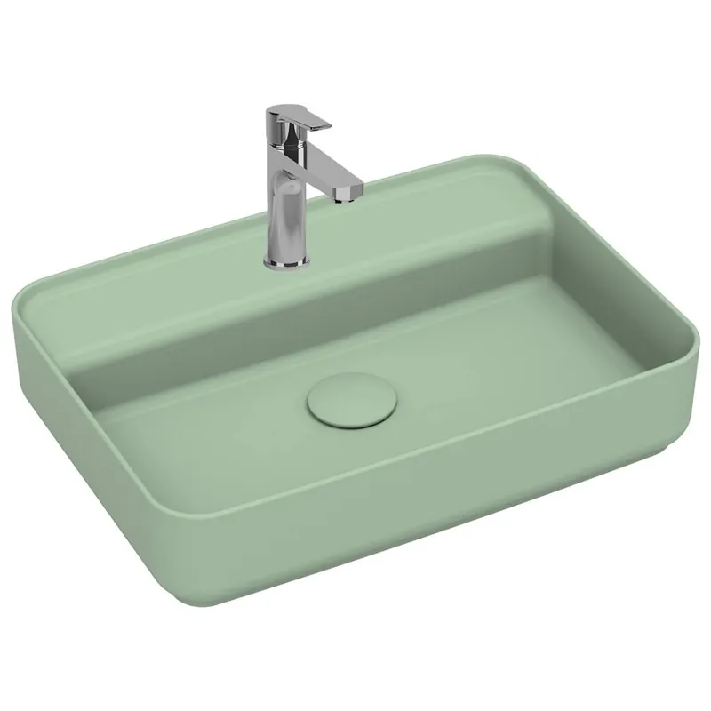 Fabrieksprijs ISVEA Infinity Ronde Wastafel 42 cm Mintgroen – Keramiek Opbouw Waskom Met Afvoerplug