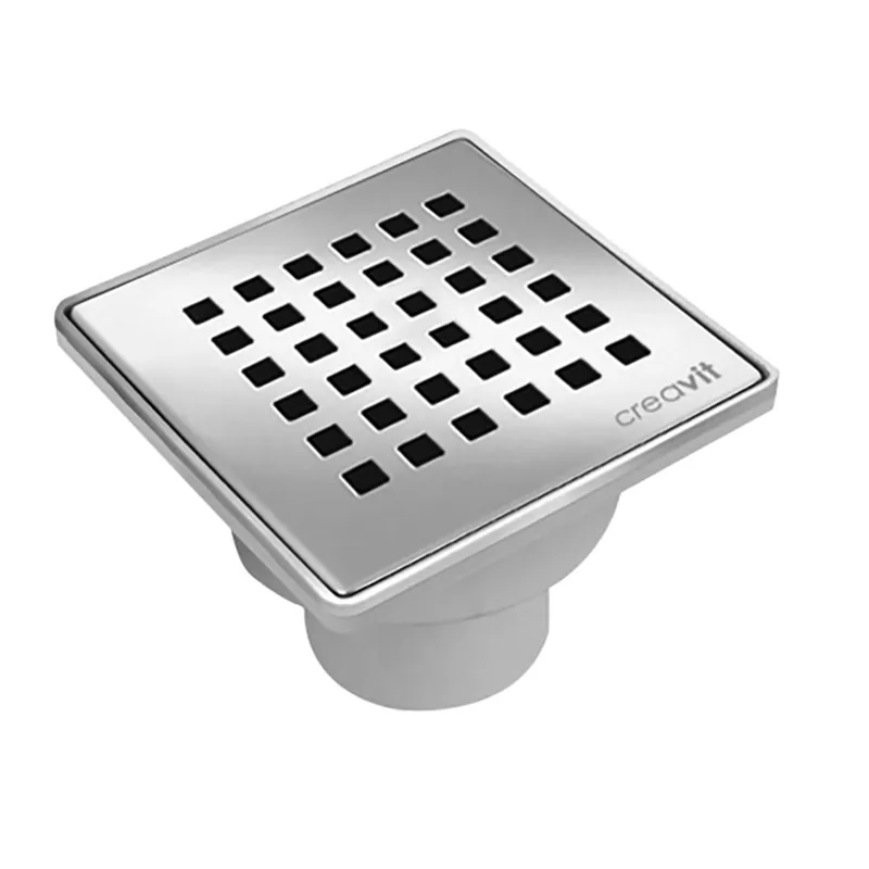 Fabrieksprijs Creavit Vloersifon PVC 15x15cm met Inox Rooster – Horizontale Uitgang