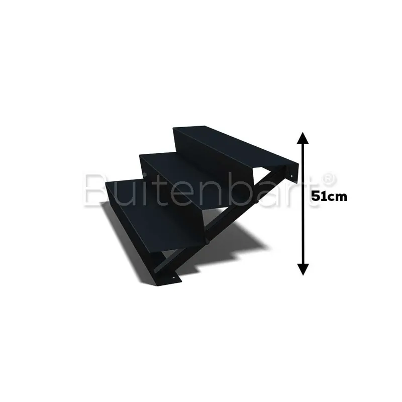 Express Levering Gepoedercoat Staal Zwart Trap 3-treden, breedte 120cm