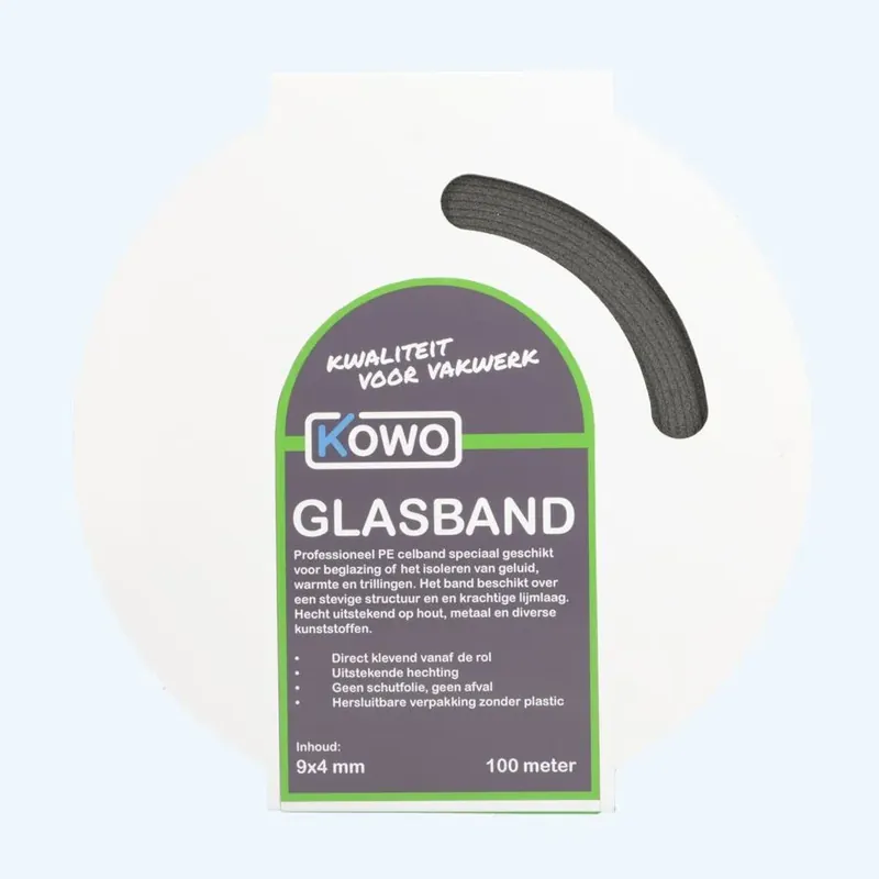 Gecertificeerd Kowo PE beglazingsband (zwart) 9 x 4 mm