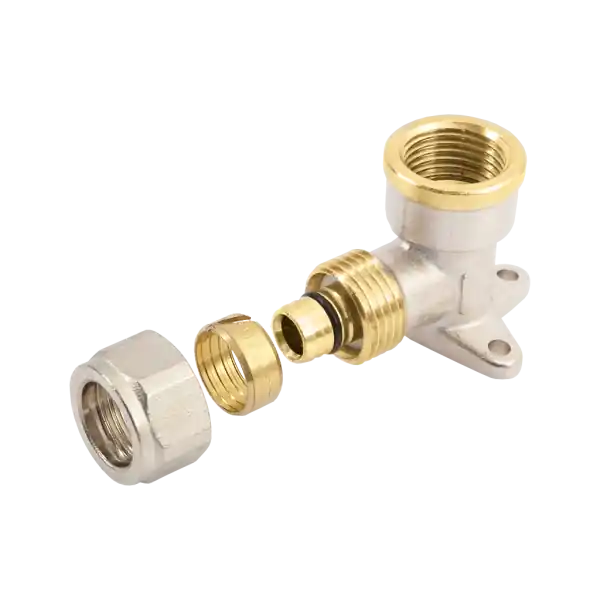Bonfix Alu-Knel Muurplaatkoppeling - Knel x Binnendraad - Vernikkeld Messing - 16mm x 1/2" Laatste Versie