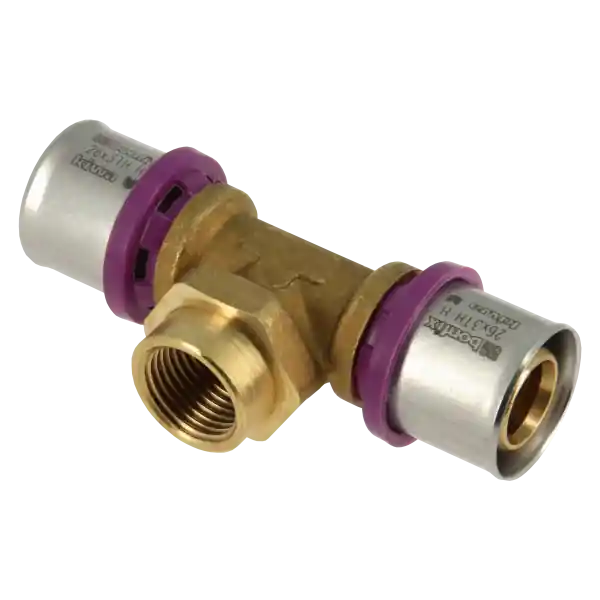 Express Levering Bonfix Alu-Pers T-Koppeling - Pers x Binnendraad x Pers - Messing - 26mm x 3/4" x 26mm