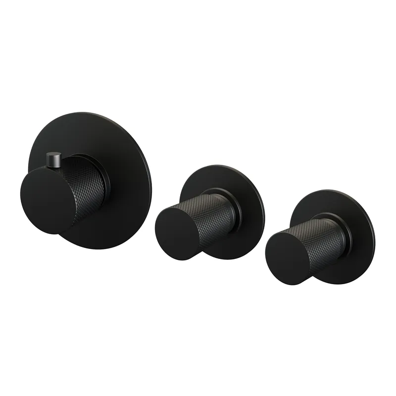 Uitverkoop Brauer Black Carving Inbouw Thermostaat met Stopkranen - Geribbeld Draaiknoppen - Mat Zwart