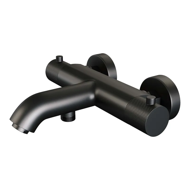 Finale Uitverkoop Brauer Black Carving Opbouw Thermostatisch Bad/Douchekraan - Geribbeld Draaiknoppen - Mat Zwart