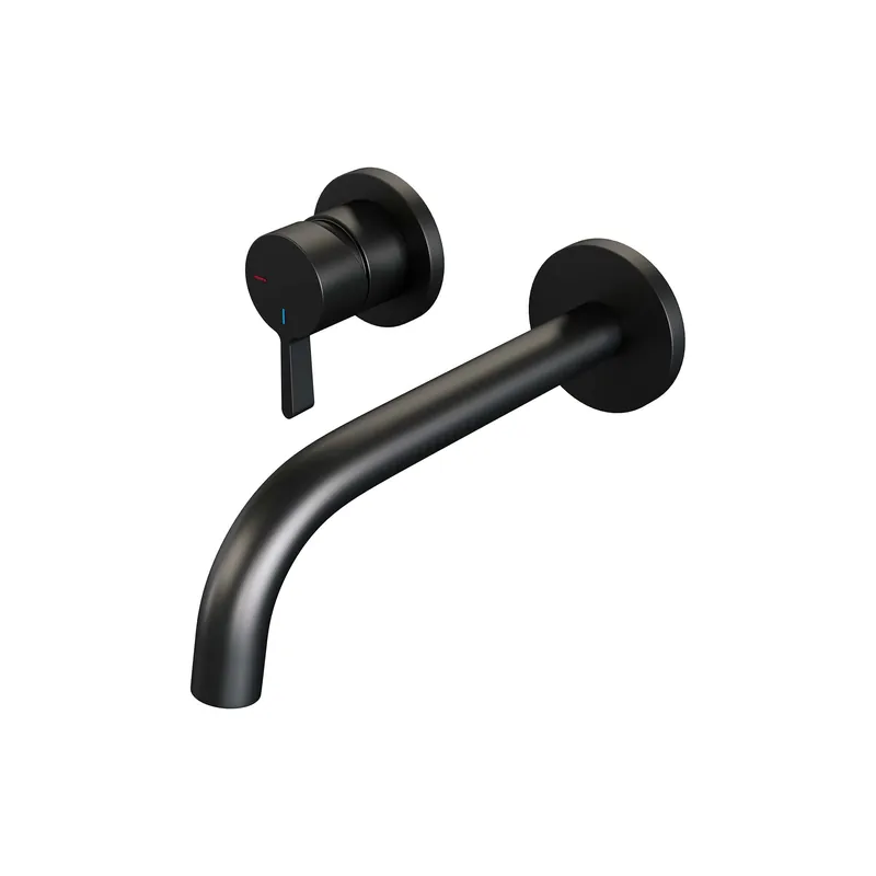 Superprijs Brauer Black Edition Inbouw Wastafelmengkraan met Gebogen Uitloop & Rozetten - Model E2 - Hendel Links - Mat Zwart