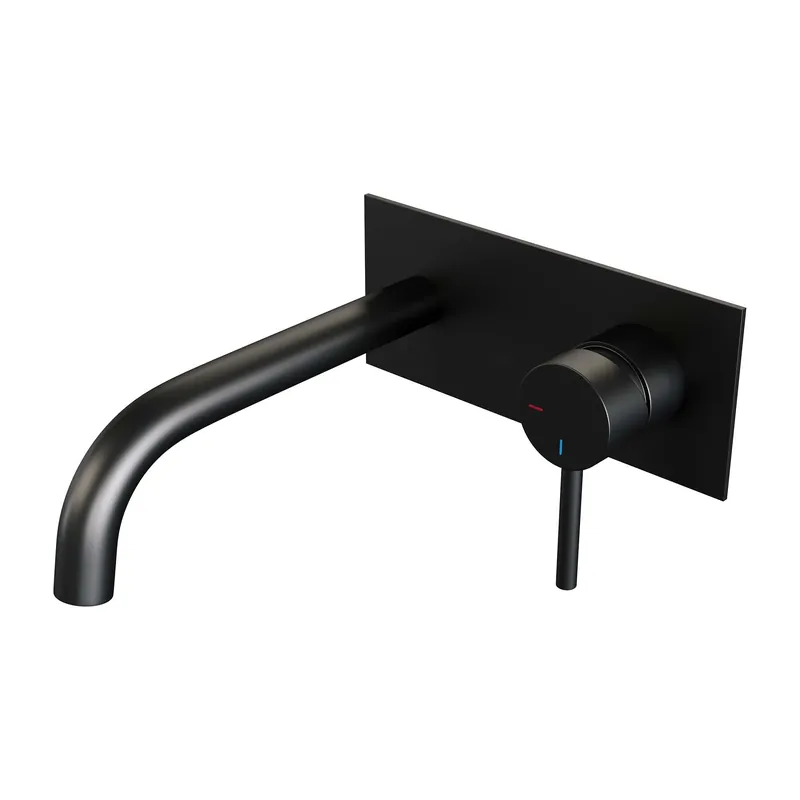Brauer Black Edition Inbouw Wastafelmengkraan met Gebogen Uitloop & Afdekplaat - Model A1 - Hendel Rechts - Mat Zwart Gecertificeerd