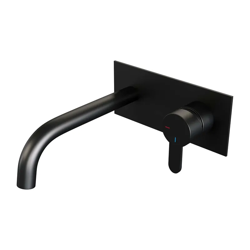Brauer Black Edition Inbouw Wastafelmengkraan met Gebogen Uitloop & Afdekplaat - Model D1 - Hendel Rechts - Mat Zwart Must-Have