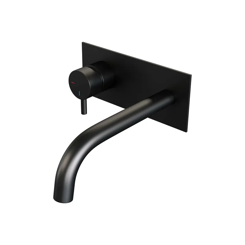Meest Verkocht Brauer Black Edition Inbouw Wastafelmengkraan met Gebogen Uitloop & Afdekplaat - Model B2 - Hendel Links - Mat Zwart