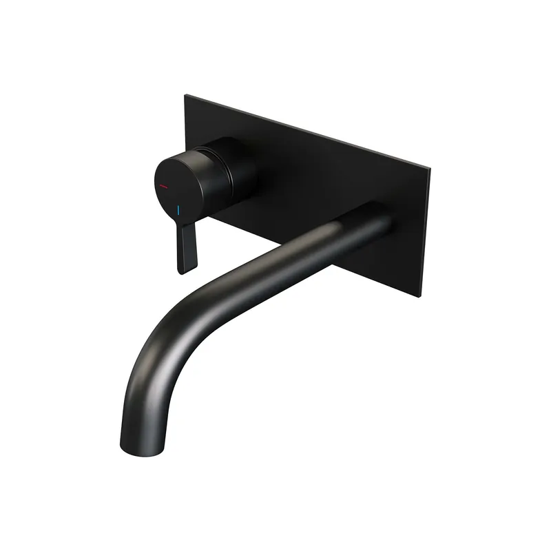 Brauer Black Edition Inbouw Wastafelmengkraan met Gebogen Uitloop & Afdekplaat - Model E2 - Hendel Links - Mat Zwart Voordeelprijs