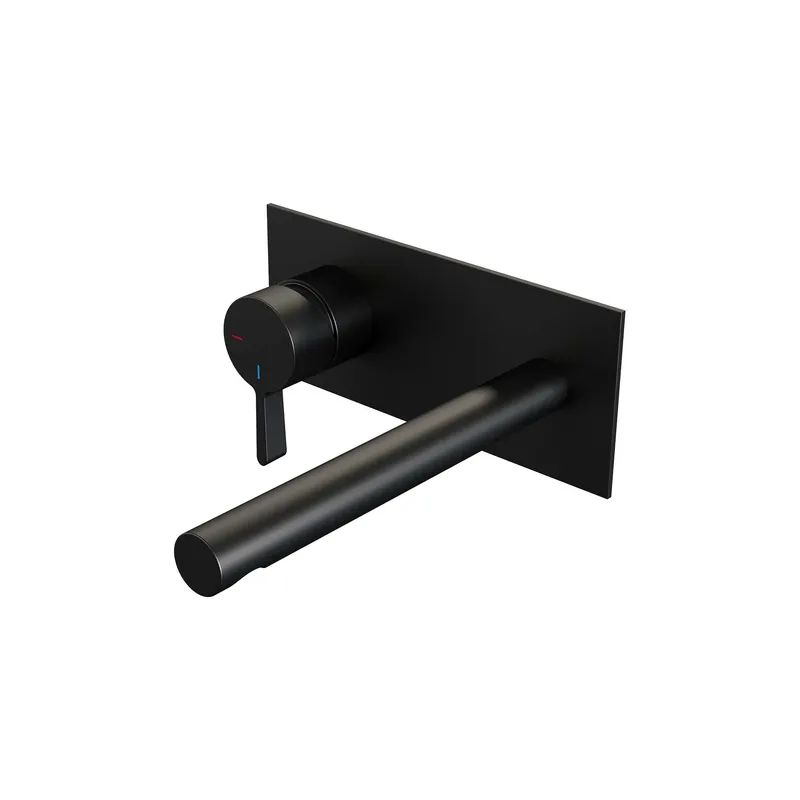 Goedkoop Brauer Black Edition Inbouw Wastafelmengkraan met Rechte Uitloop & Afdekplaat - Model E2 - Hendel Links - Mat Zwart