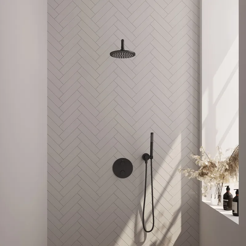 Brauer Black Edition Regendoucheset: Thermostatische Inbouwkraan met 3-Weg Omstel, Gebogen Wandarm, Douchekop 20cm, Wandaansluitbocht, Staafhanddouche & Doucheslang - Set 75 - Draaiknoppen - Mat Zwart Lage Kosten